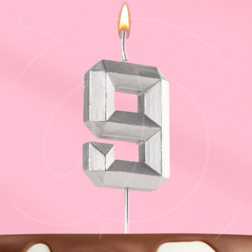 Свеча декоративная Цифра "9" Серебряная грань 10873671