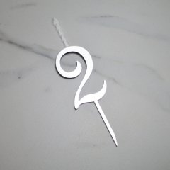 Свеча-топпер декоративная акриловая Цифра "2" Серебро 