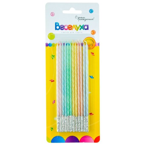 Свечи декоративные "Завитки" Пастельные 15 см 12 шт 620200-12