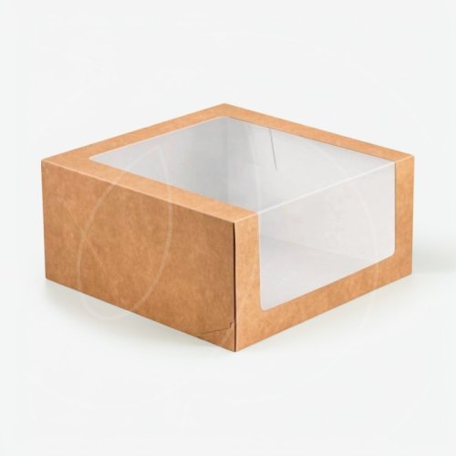 Коробка для торта с окном крафт 18х18х10 см 