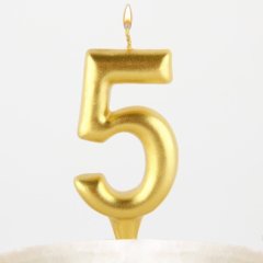 Свеча декоративная Цифра "5" Золотая пухлая 1973397 
