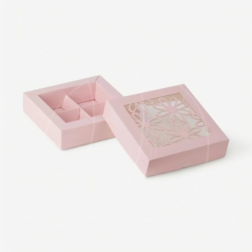 Коробка на 4 конфеты с окном "Ромашка" розовая 