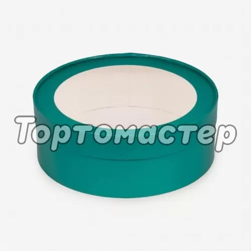 Коробка для сладостей с окном круглая зелёная 16х7 см 