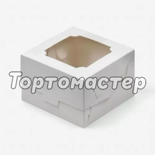 Коробка для бенто-торта с окном белая 16х16х8 см 070620 ф