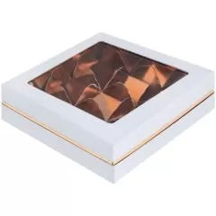Коробка для 9 моти с окном и золотым ложементом белая 18х18х4,5 см 070950